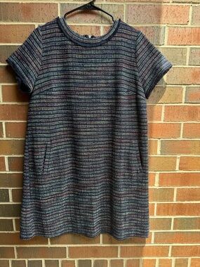 Dress | LOFT 14 Navy Tweed Fringe Pocket Shift Dress Short Sleeve